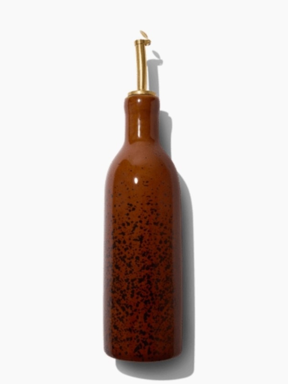 Brown Speckled Ceramic Olive oil Cruet with Brass Spout